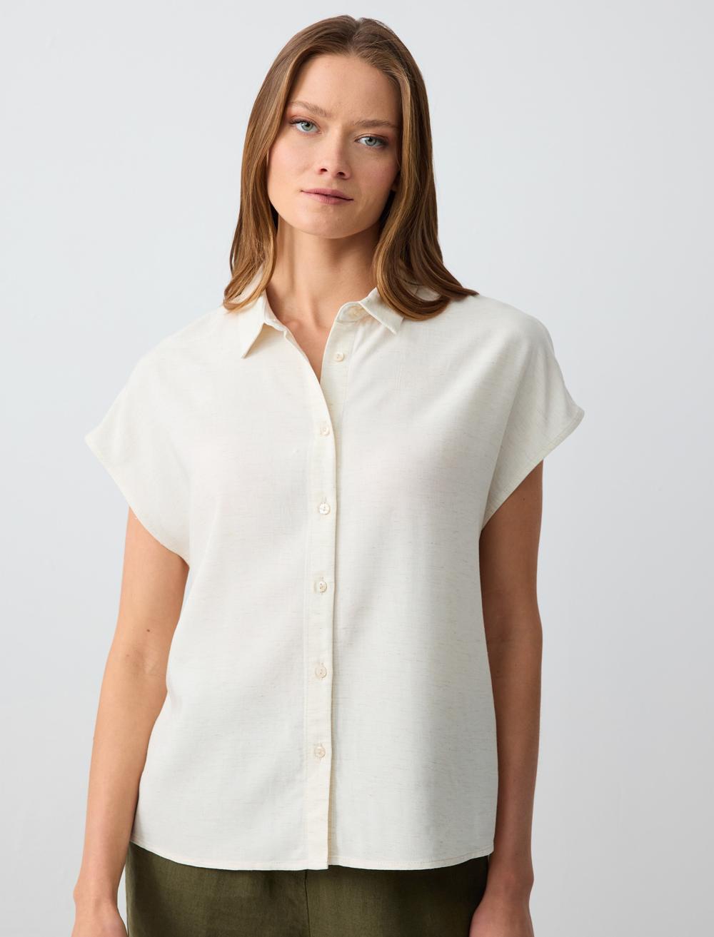 Loose Fit Shirt Collar Short-Sleeve Shirt - 5SW083608