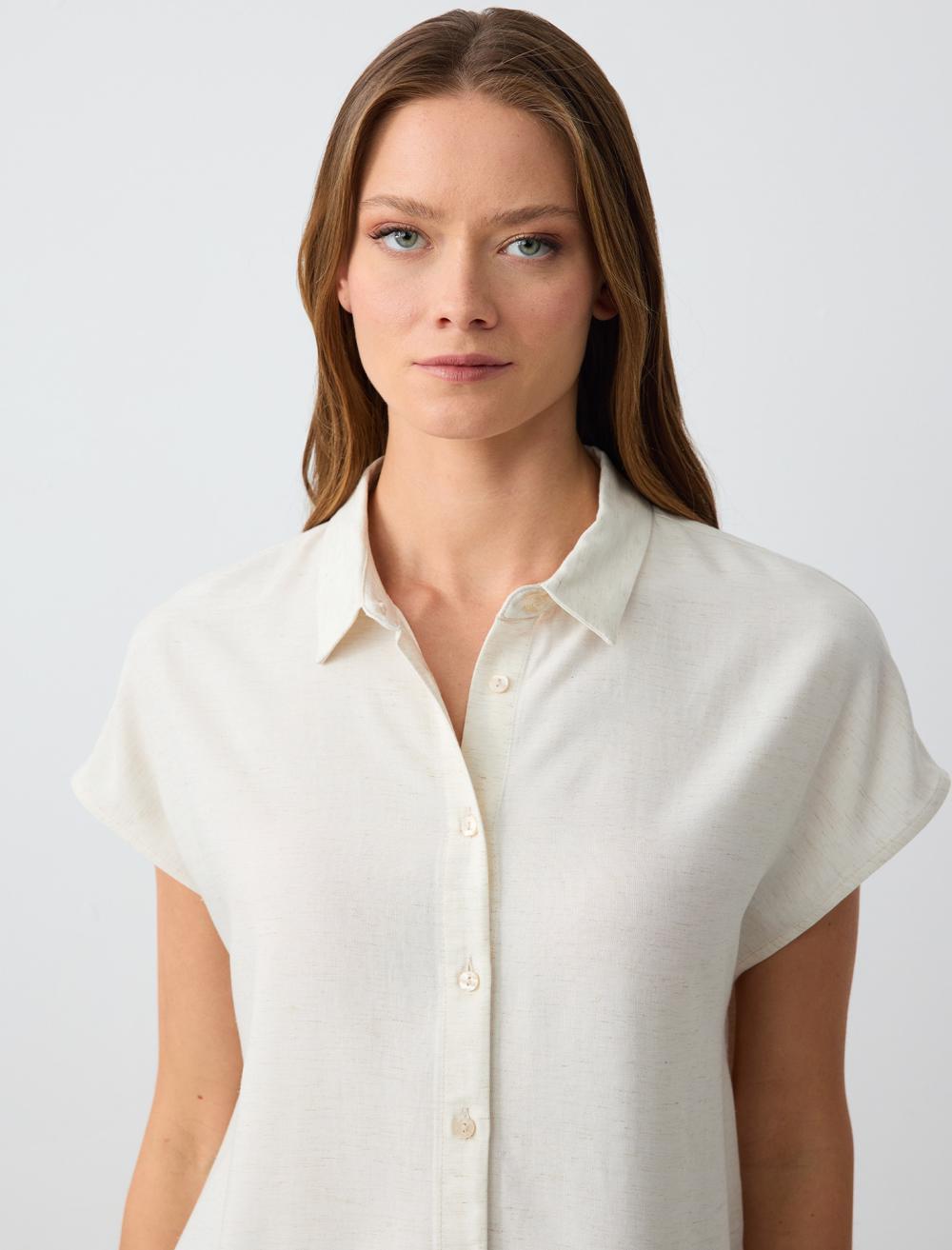 Loose Fit Shirt Collar Short-Sleeve Shirt - 5SW083608