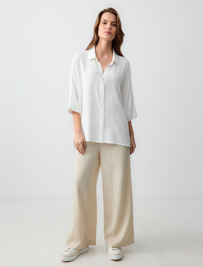 Loose fit Shirt Collar Woven White Shirt
