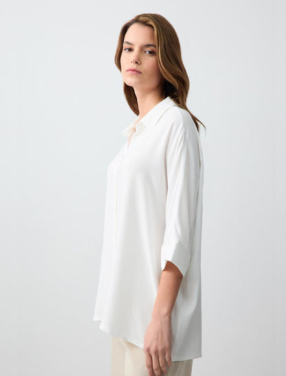 Loose fit Shirt Collar Woven White Shirt