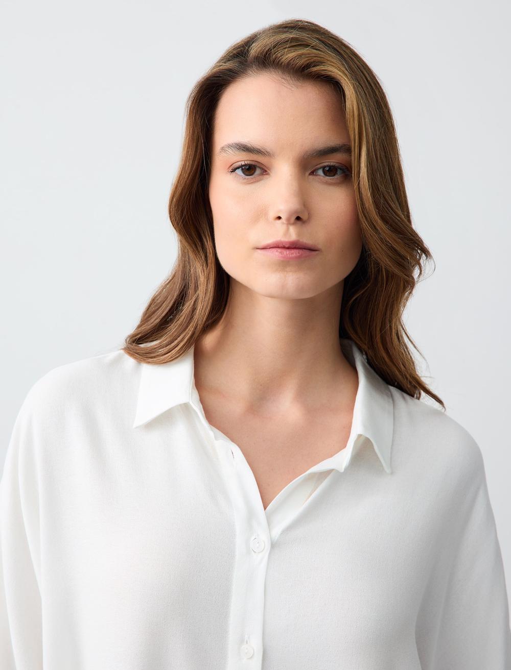Loose fit Shirt Collar Woven White Shirt
