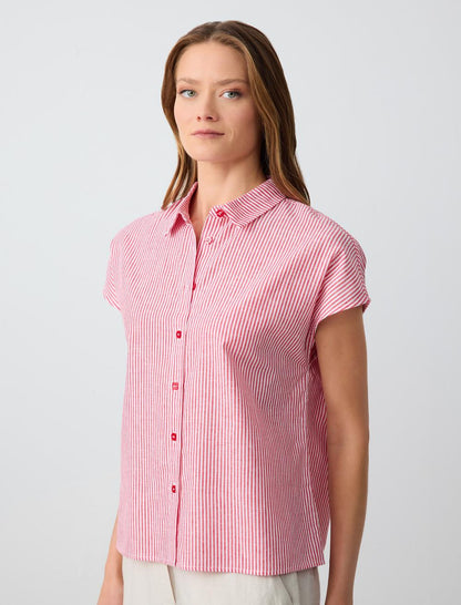 Loose fit Shirt Collar Woven Red Shirt