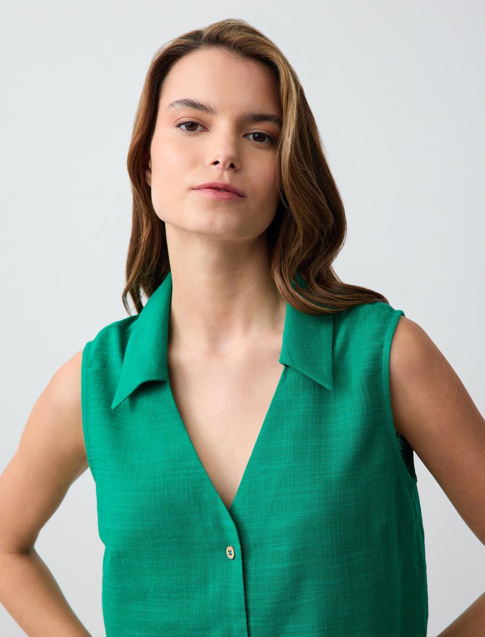 V-Neck Sleeveless-Sleeve Shirt - 5SW083631