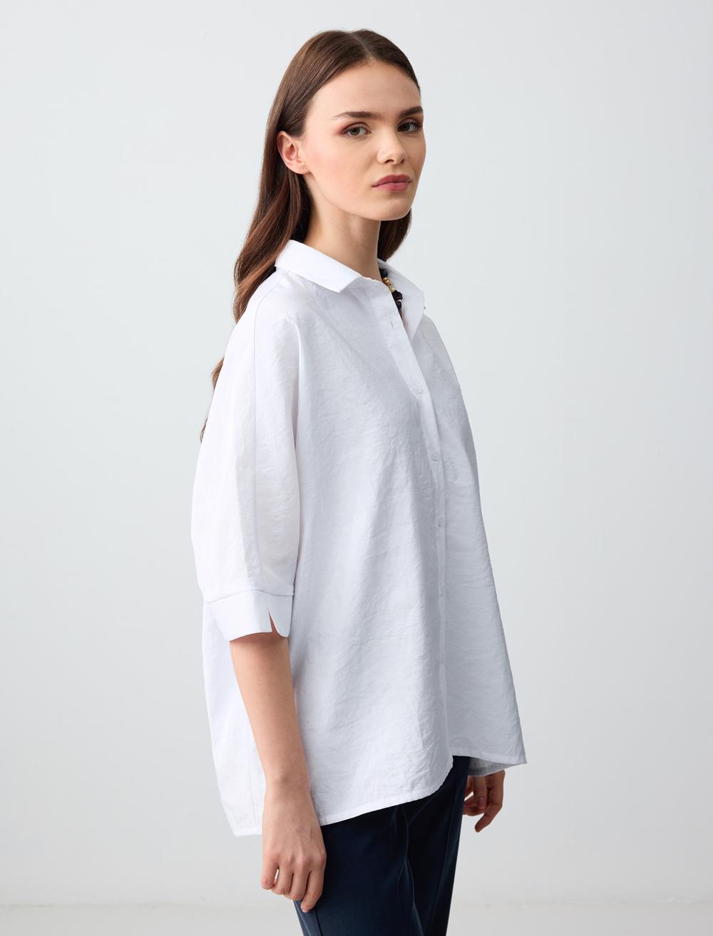 Loose Fit Shirt Collar 3/4 Length-Sleeve Shirt - 5SW083640