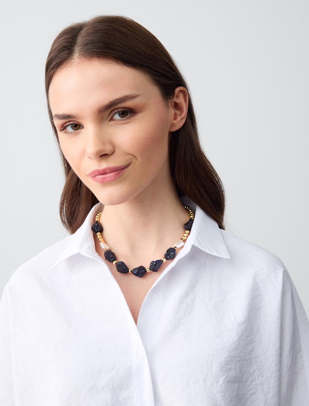 Loose Fit Shirt Collar 3/4 Length-Sleeve Shirt - 5SW083640