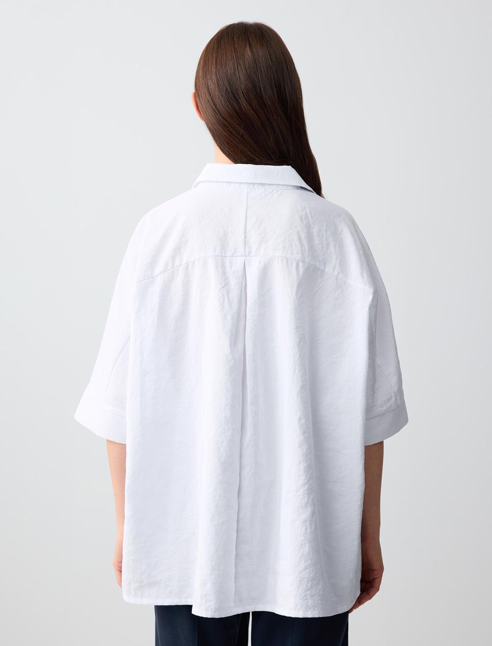 Loose Fit Shirt Collar 3/4 Length-Sleeve Shirt - 5SW083640