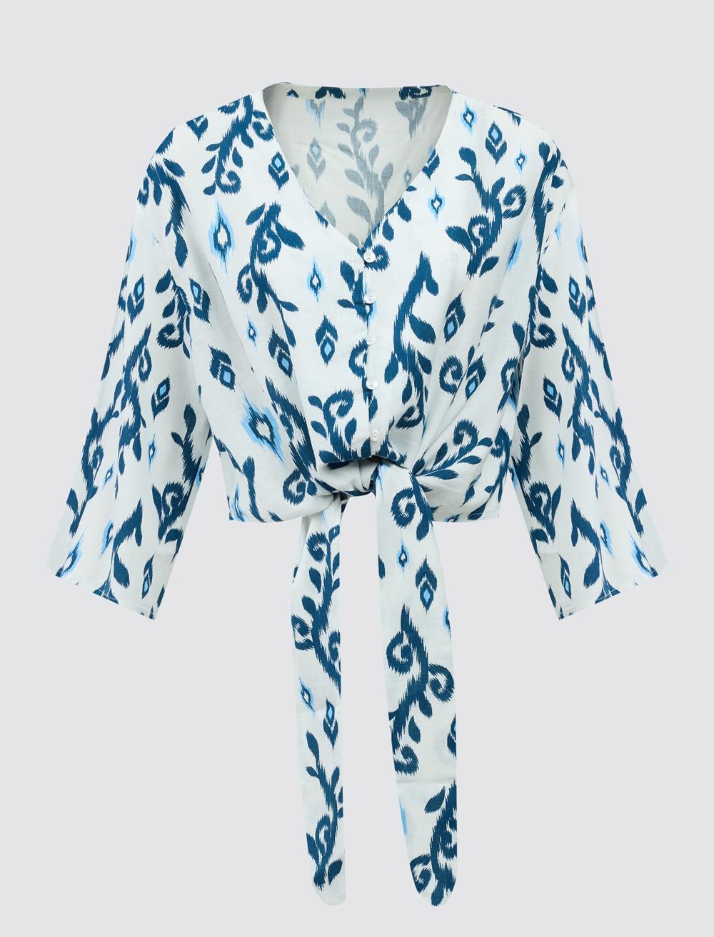 V-Neck 3/4 Length-Sleeve Shirt - 5SW083665