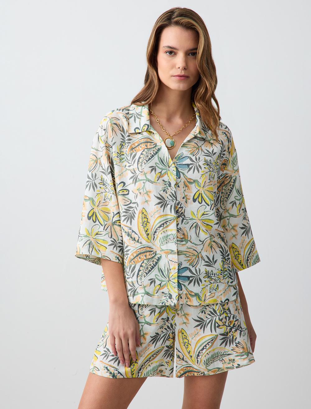 Shirt Collar 3/4 Length-Sleeve Shirt - 5SW083667