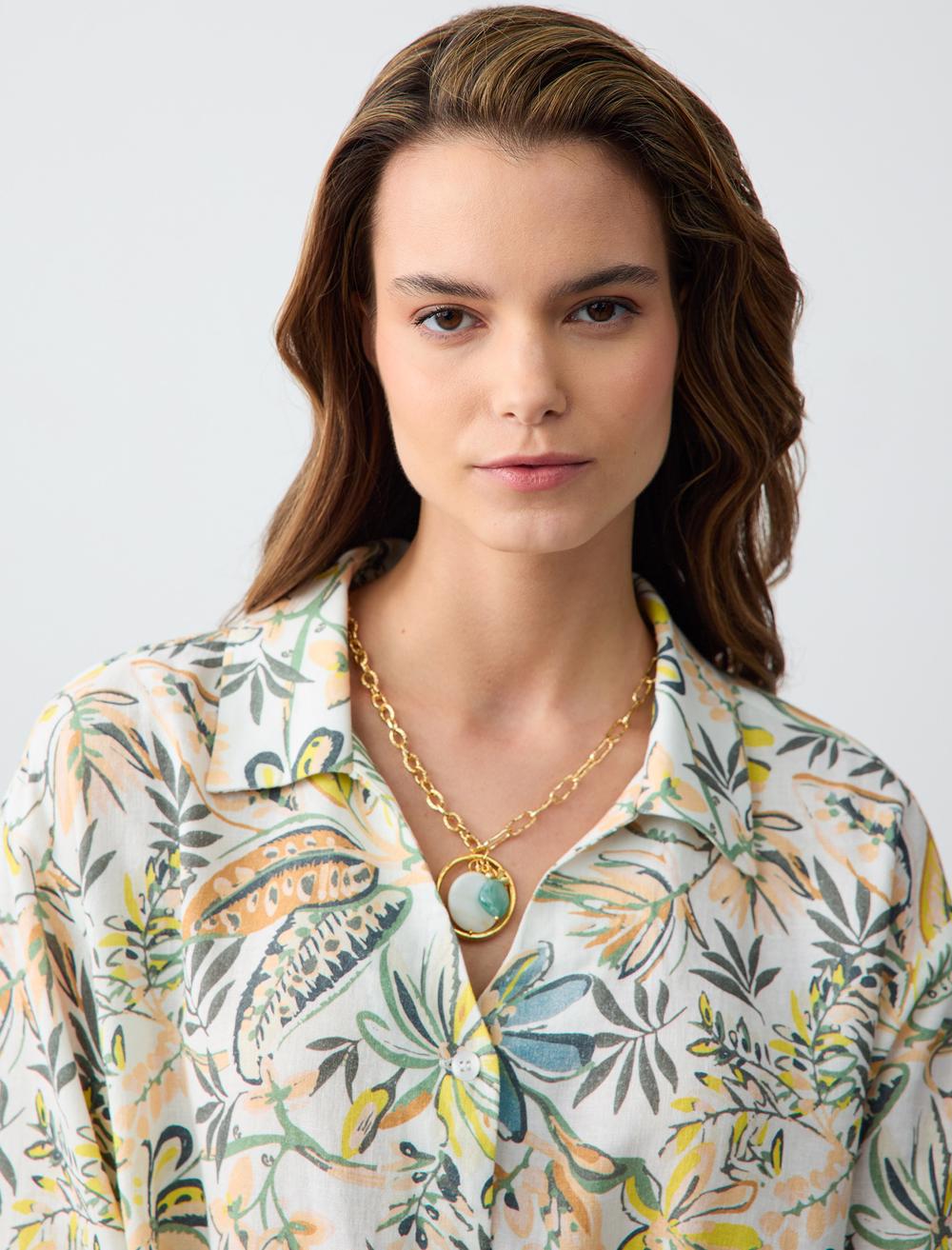 Shirt Collar 3/4 Length-Sleeve Shirt - 5SW083667