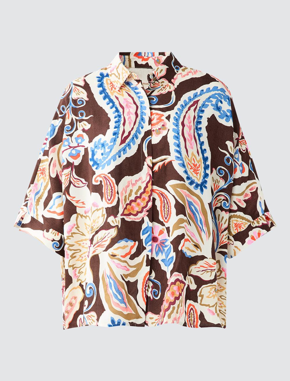 Loose Fit Shirt Collar 3/4 Length-Sleeve Shirt - 5WW085511