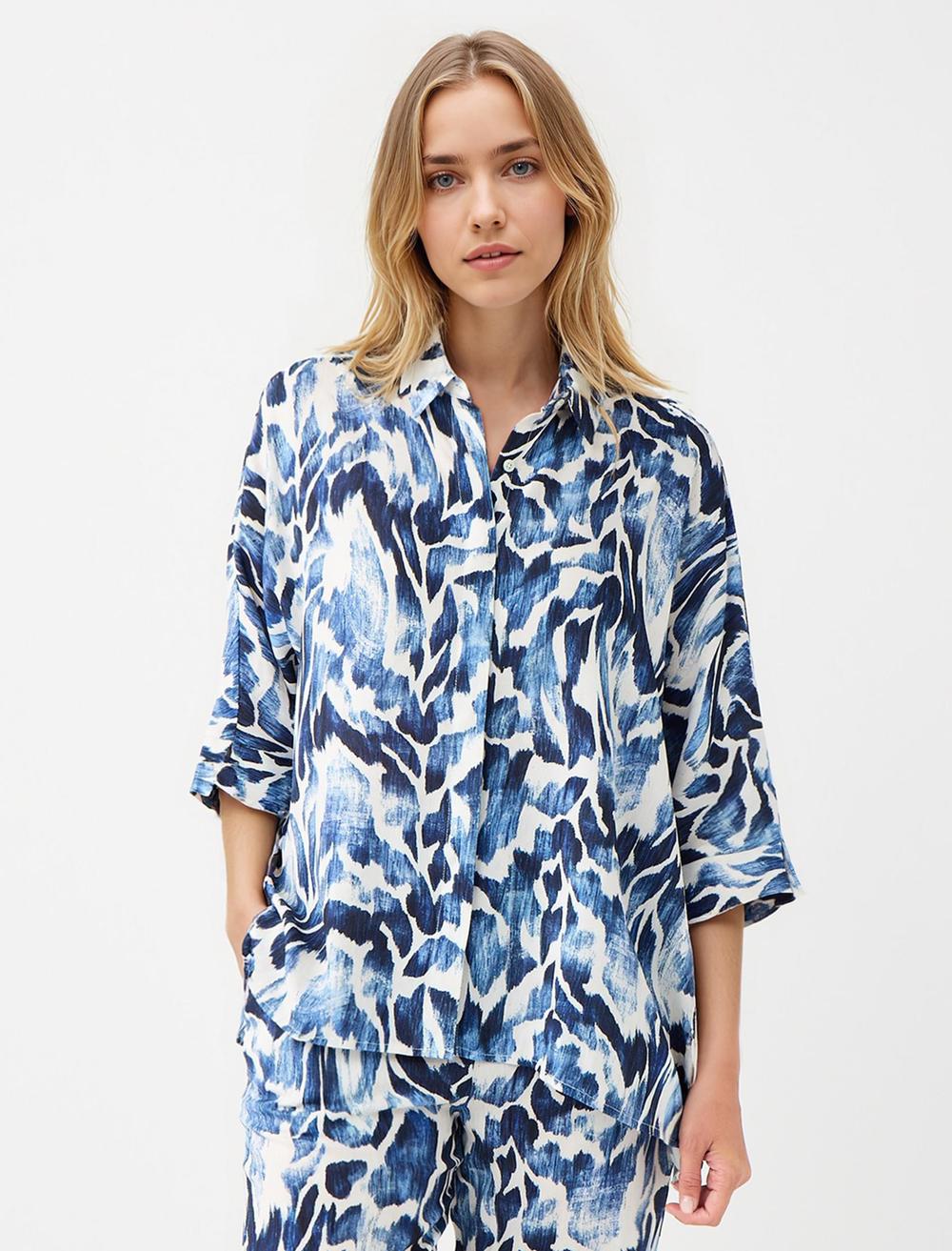 Loose Fit Shirt Collar 3/4 Length-Sleeve Shirt - 5WW085603