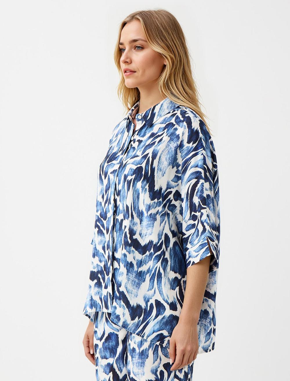 Loose Fit Shirt Collar 3/4 Length-Sleeve Shirt - 5WW085603