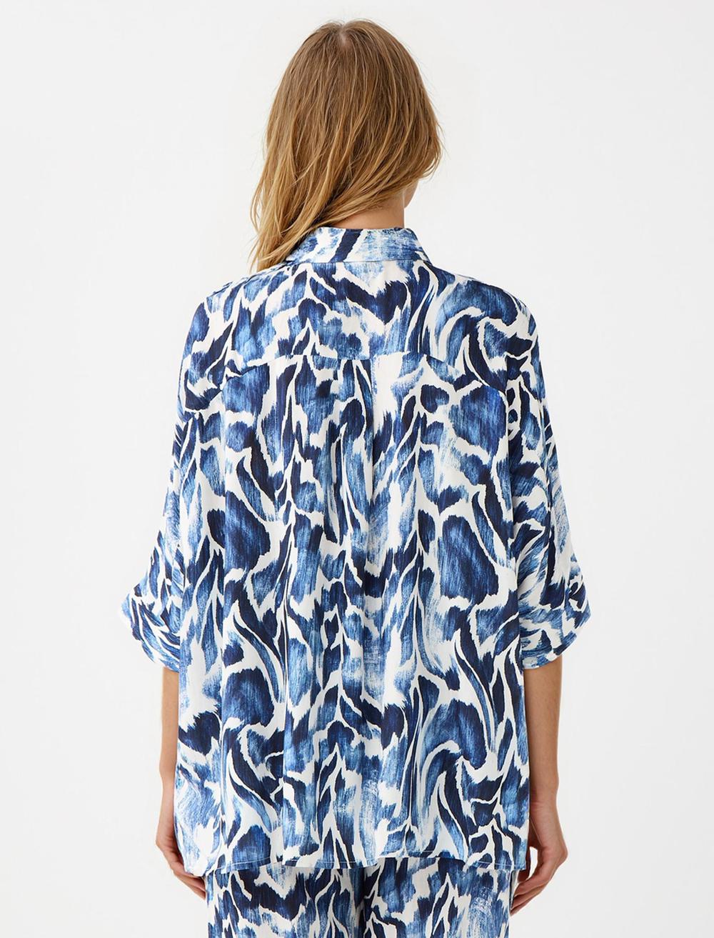 Loose Fit Shirt Collar 3/4 Length-Sleeve Shirt - 5WW085603