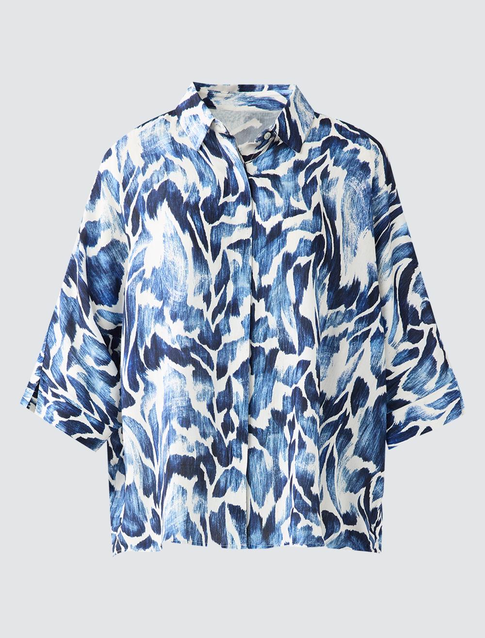 Loose Fit Shirt Collar 3/4 Length-Sleeve Shirt - 5WW085603