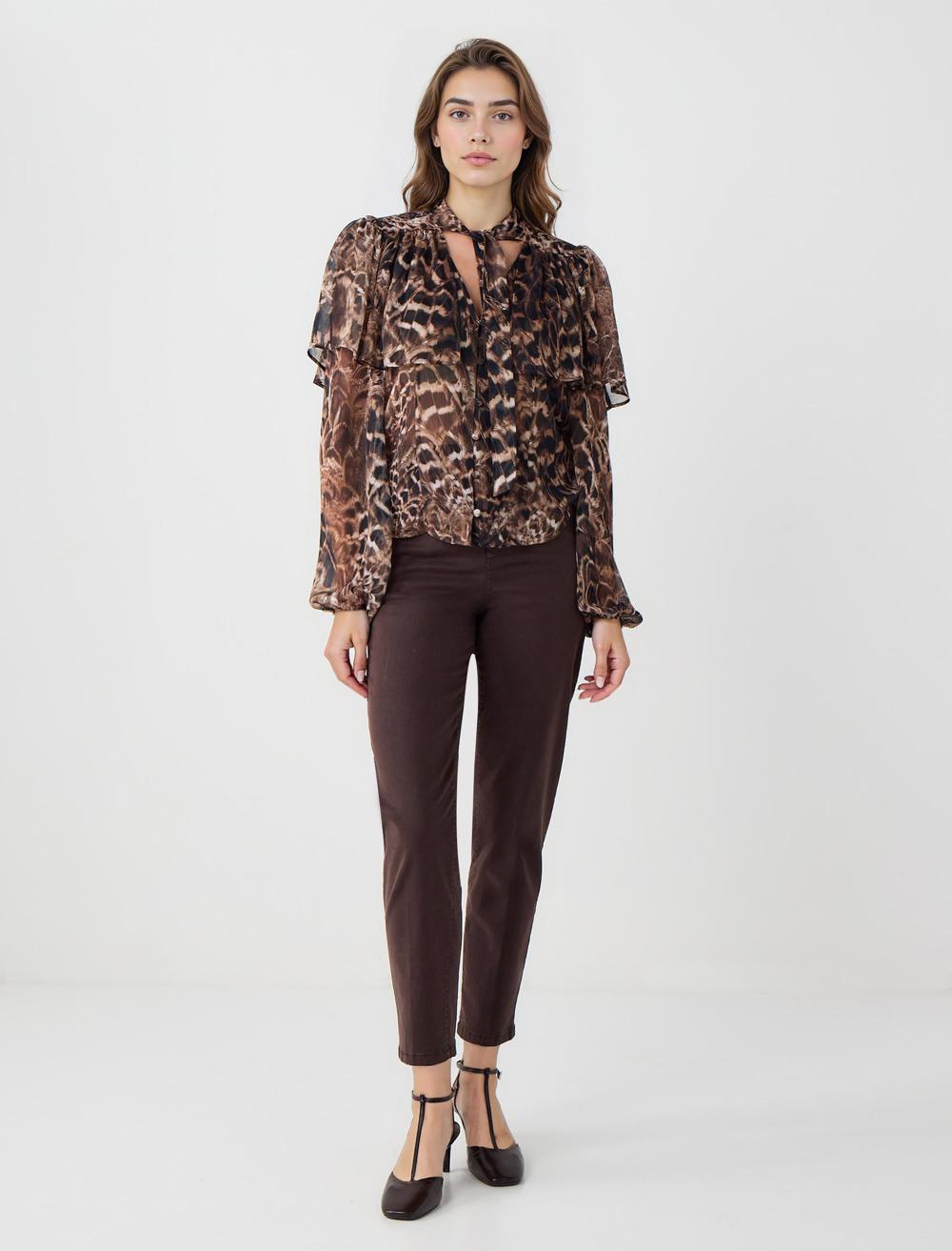 V-Neck Long-Sleeve Shirt - Bitter Brown - 5WW085612803
