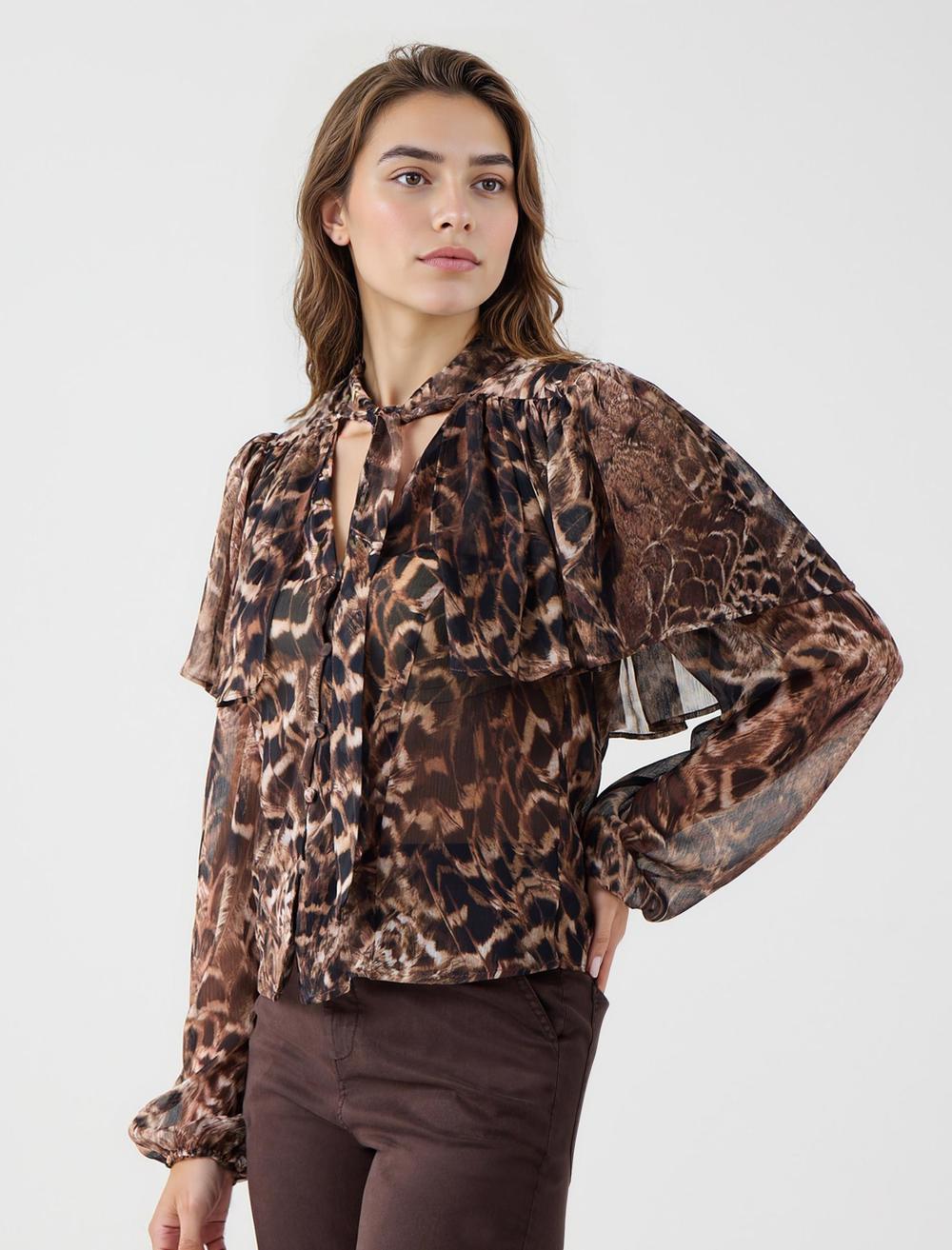 V-Neck Long-Sleeve Shirt - Bitter Brown - 5WW085612803