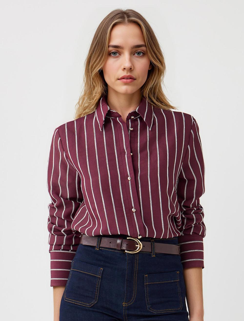 Loose Fit Shirt Collar Long-Sleeve Shirt - 5WW085619