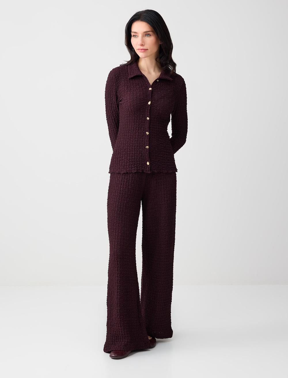 Slim Fit Long Sleeve Shirt - Burgundy - 6SW085547562