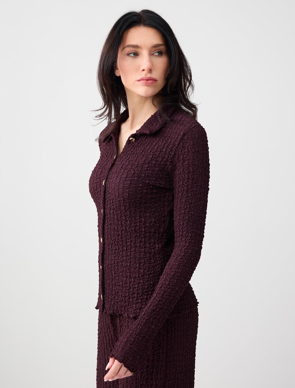 Slim Fit Long Sleeve Shirt - Burgundy - 6SW085547562