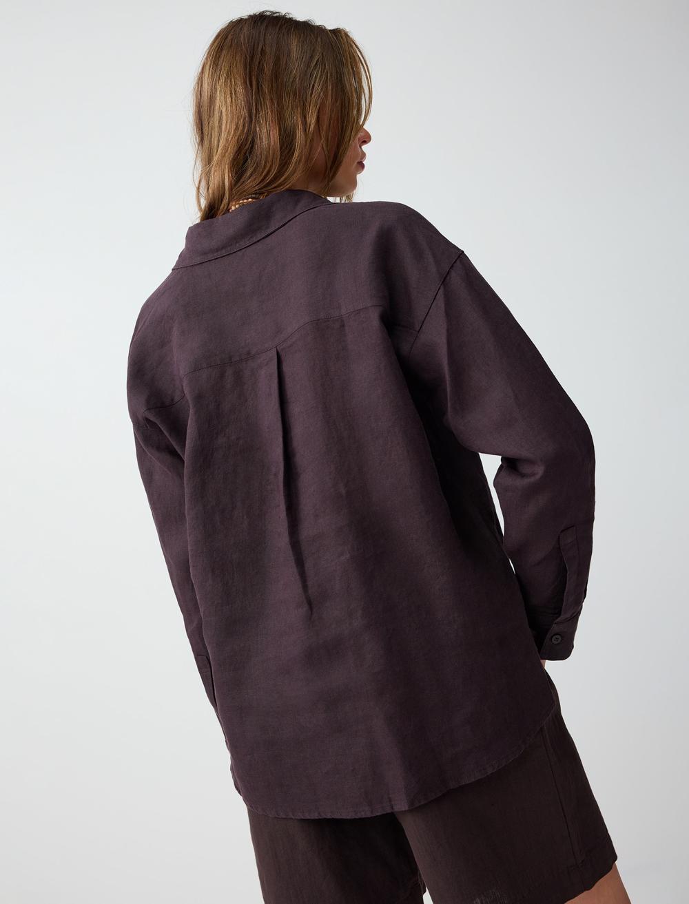 Normal Fit Shirt Collar Long Sleeve Shirt - Bitter Brown - 6SW087019803