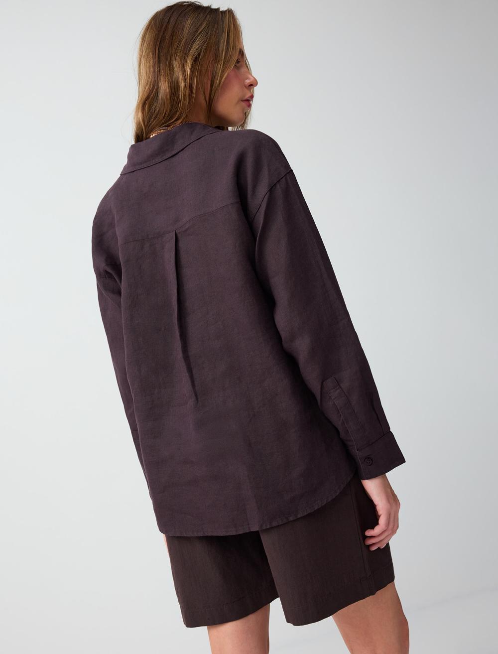 Normal Fit Shirt Collar Long Sleeve Shirt - Bitter Brown - 6SW087019803