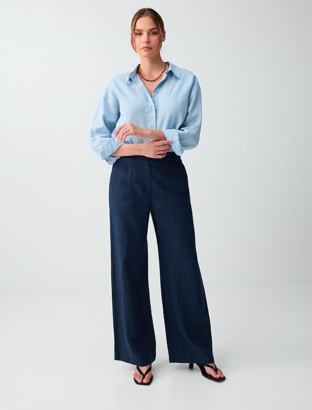 Normal Fit Shirt Collar Long Sleeve Shirt - Light Blue - 6SW087019405