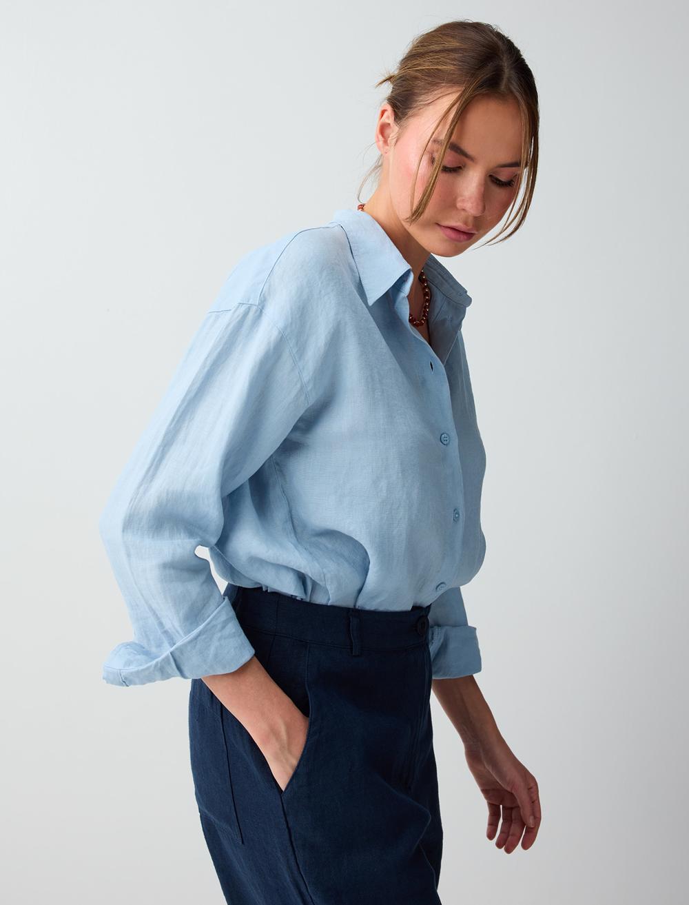 Normal Fit Shirt Collar Long Sleeve Shirt - Light Blue - 6SW087019405