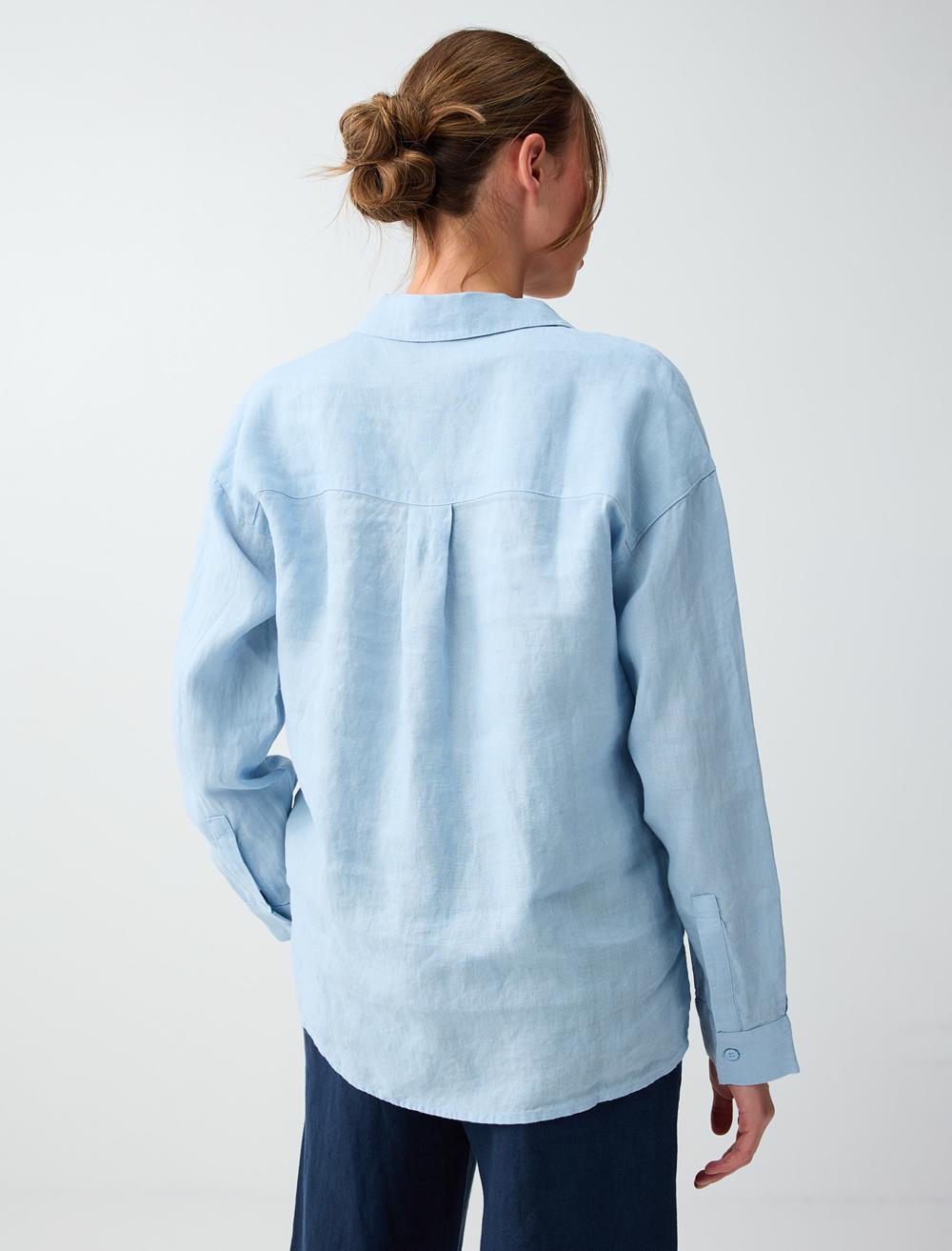 Normal Fit Shirt Collar Long Sleeve Shirt - Light Blue - 6SW087019405