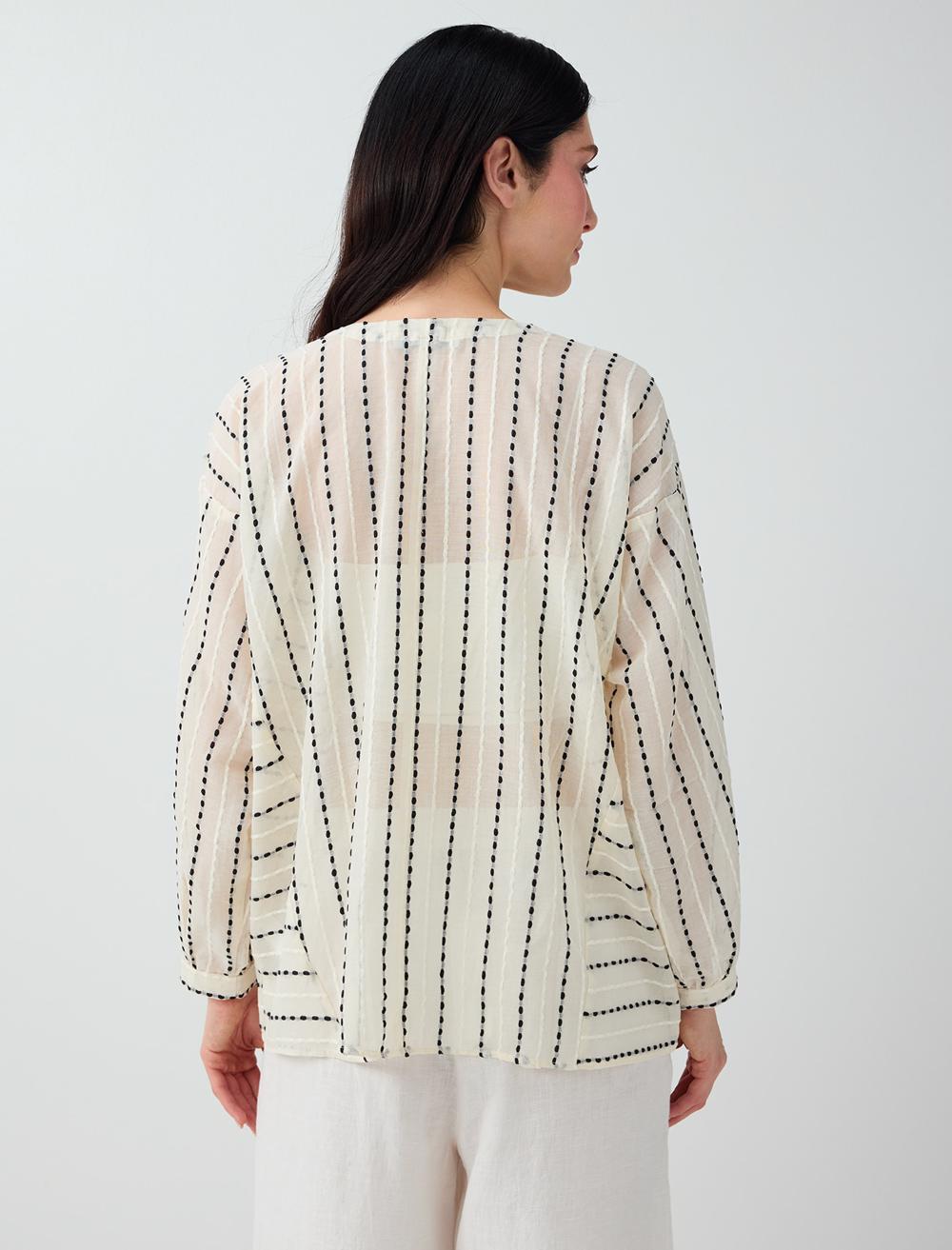 Loose Fit V-neck Long Sleeve Shirt - White - 6SW087263106