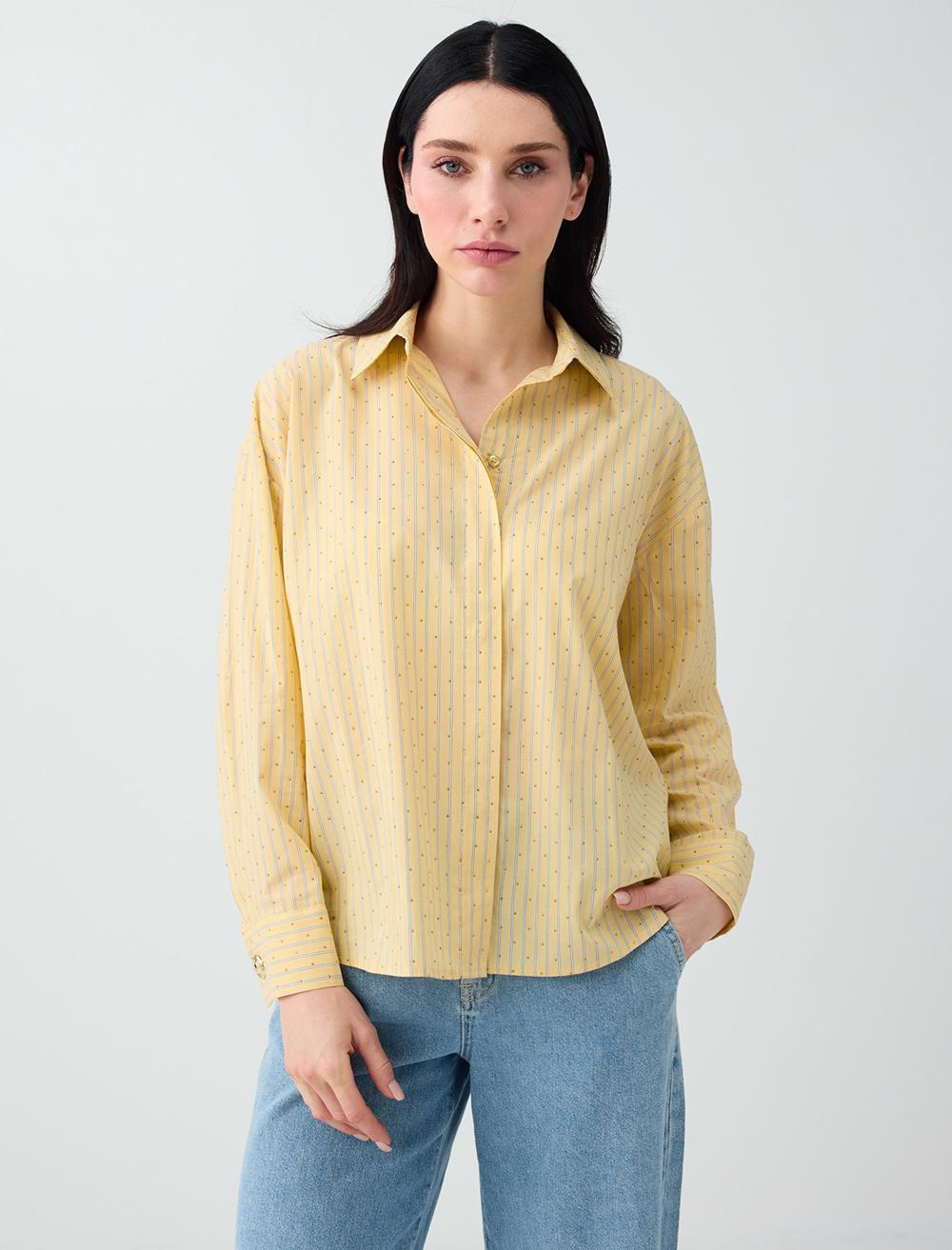 Normal Fit Shirt Collar Long Sleeve Shirt - Yellow - 6SW087299200