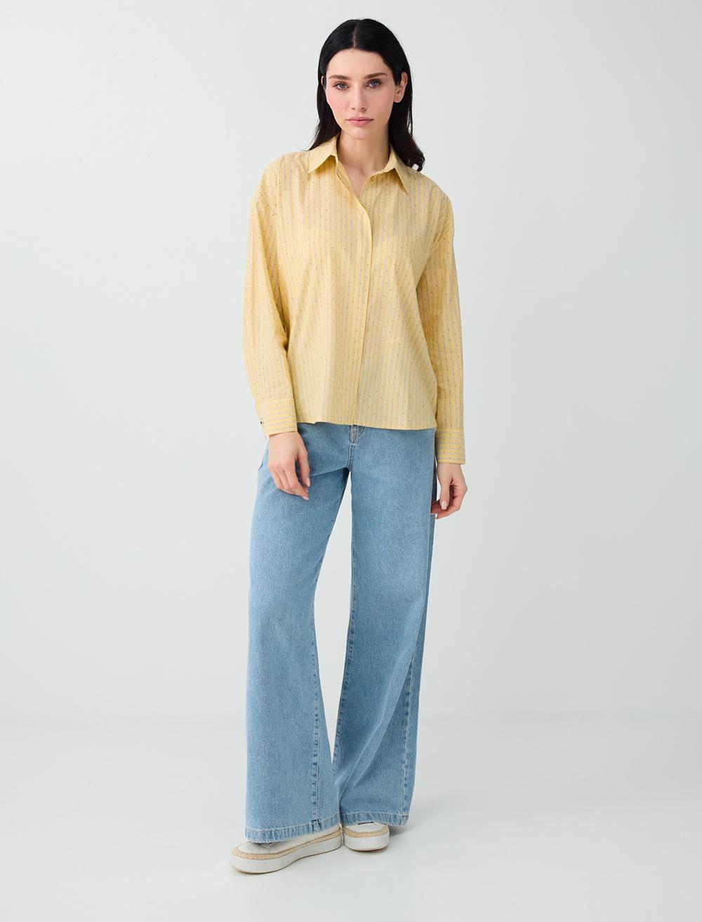 Normal Fit Shirt Collar Long Sleeve Shirt - Yellow - 6SW087299200