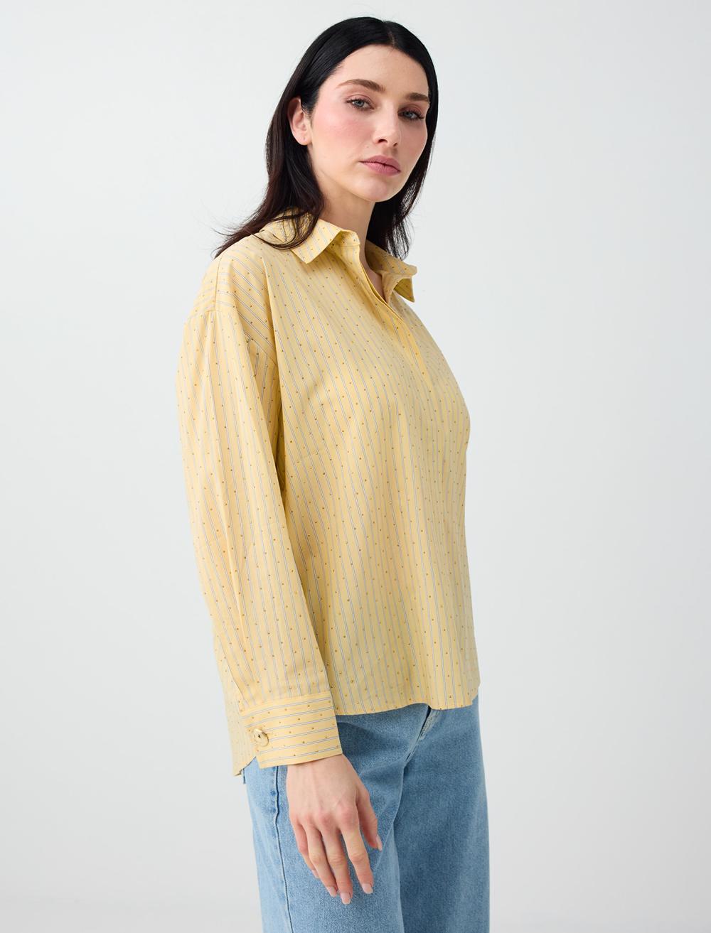 Normal Fit Shirt Collar Long Sleeve Shirt - Yellow - 6SW087299200