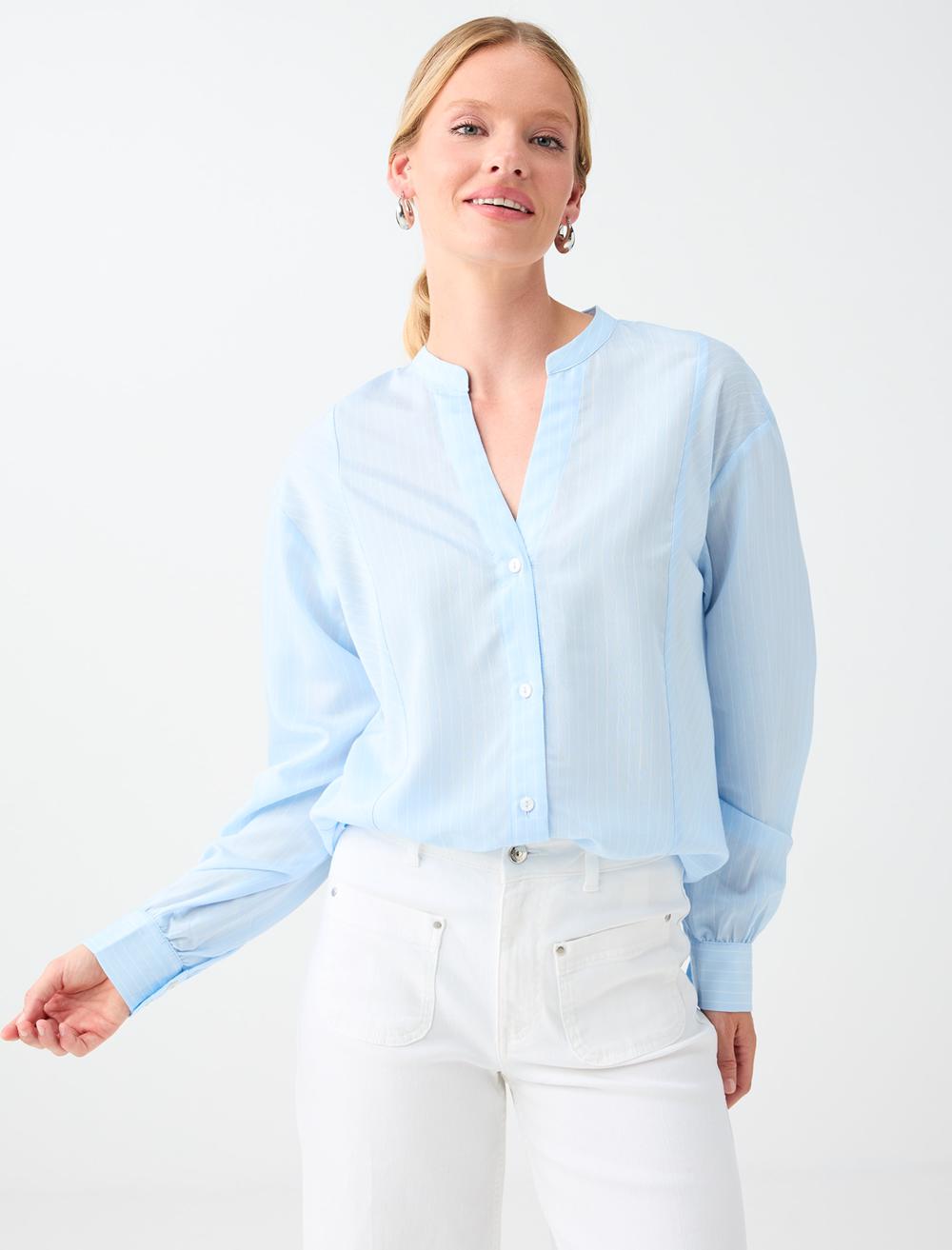 Loose Fit Long Sleeve Shirt - Light Blue - 6SW087527420