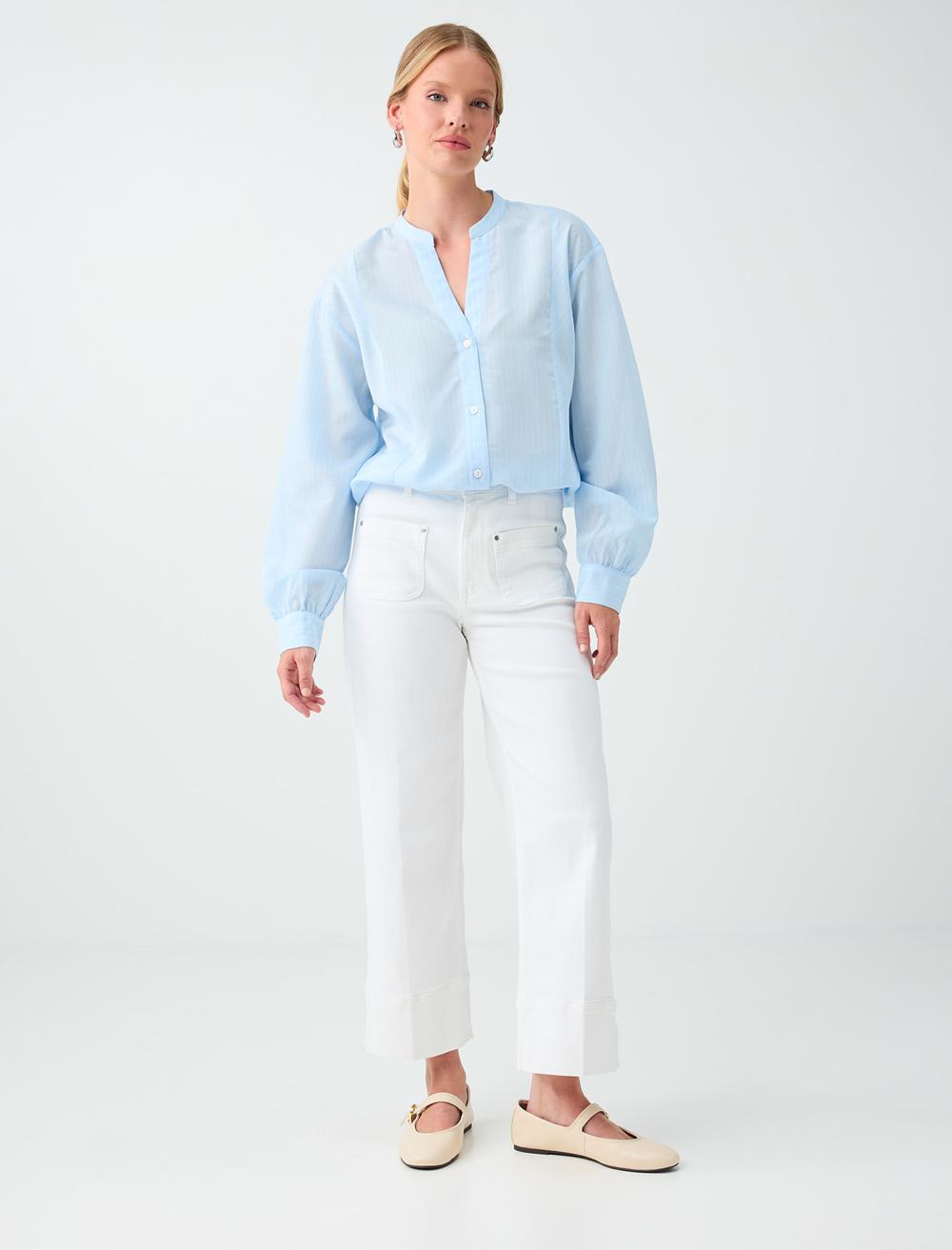 Loose Fit Long Sleeve Shirt - Light Blue - 6SW087527420
