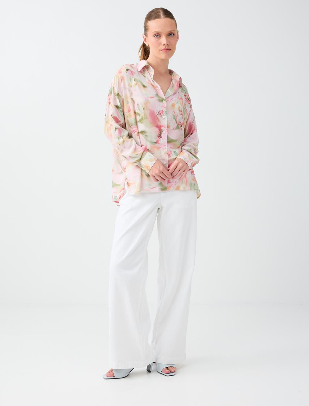 Normal Fit Shirt Collar Long Sleeve Shirt - White - 6SW087805106