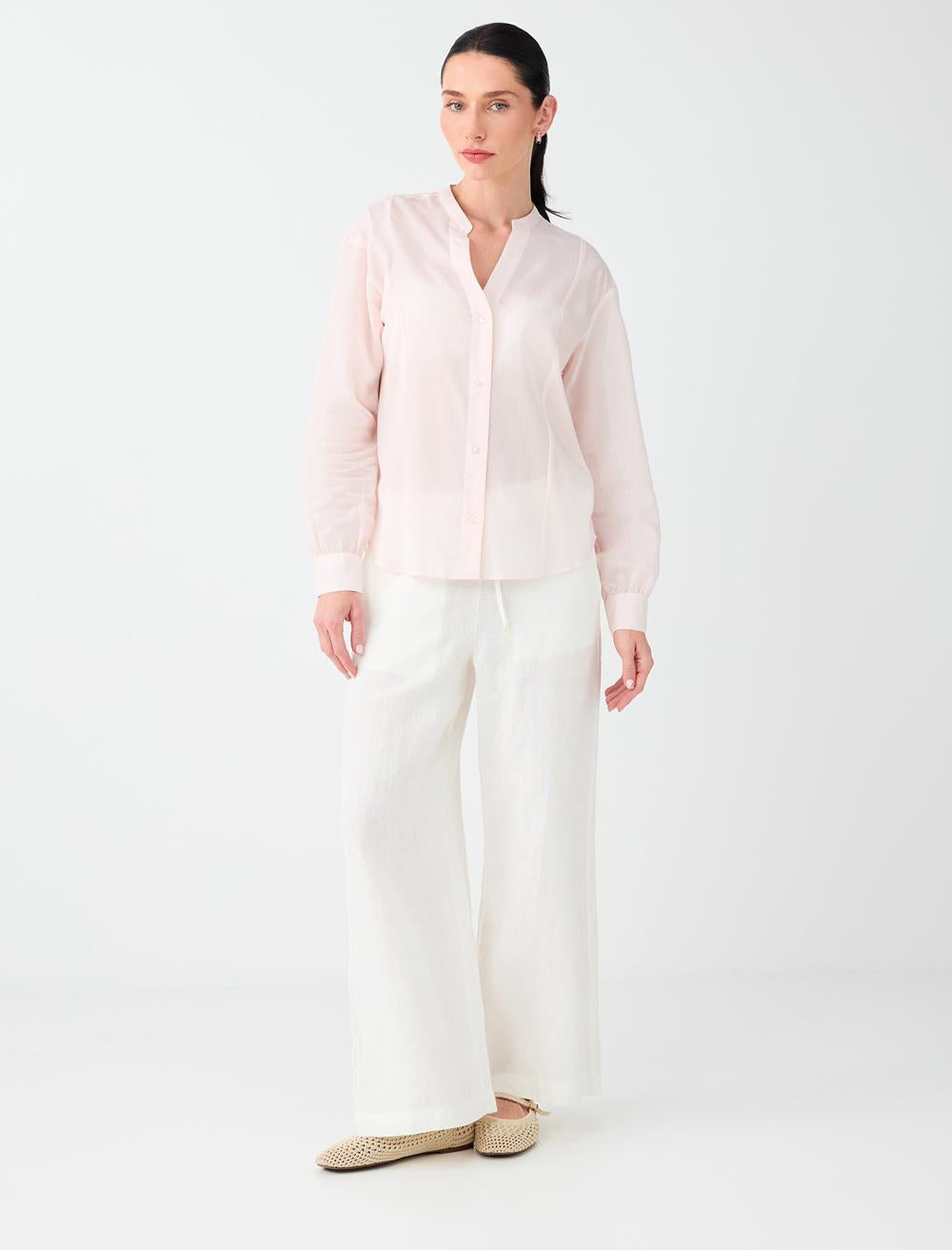 Loose Fit Long Sleeve Shirt - Light Pink - 6SW087527609