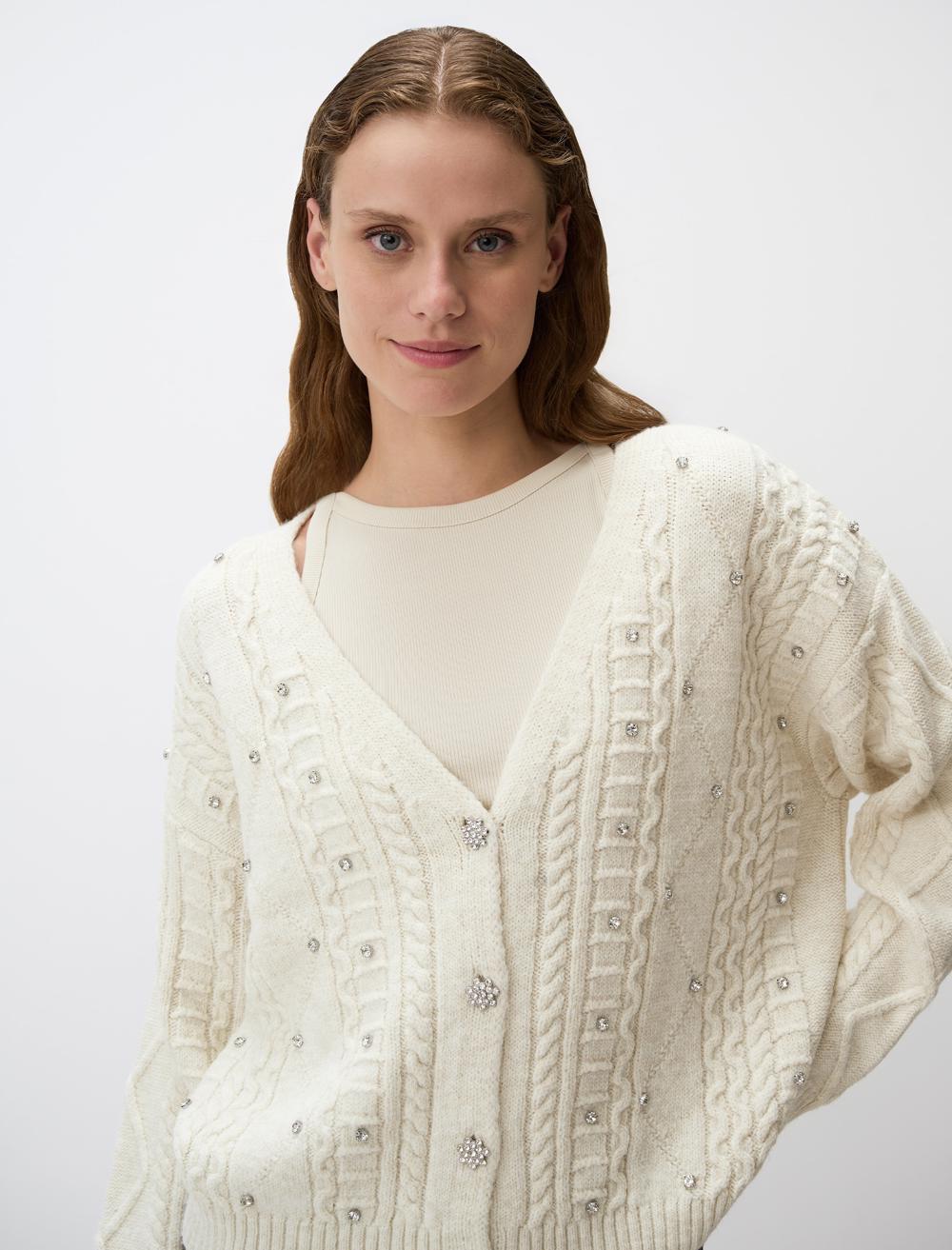 V-Neck Long Sleeved Cardigan