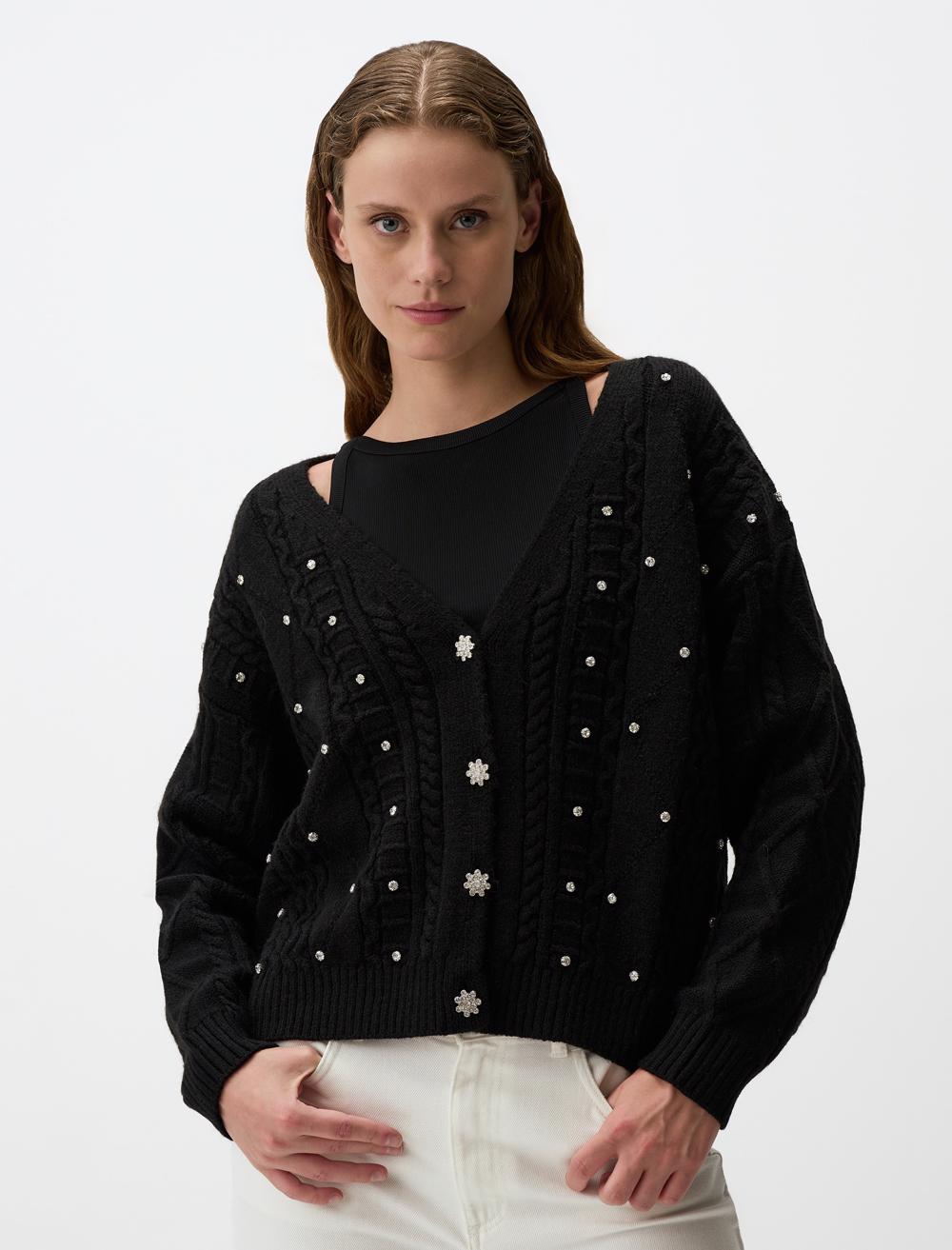 V-Neck Long Sleeved Cardigan