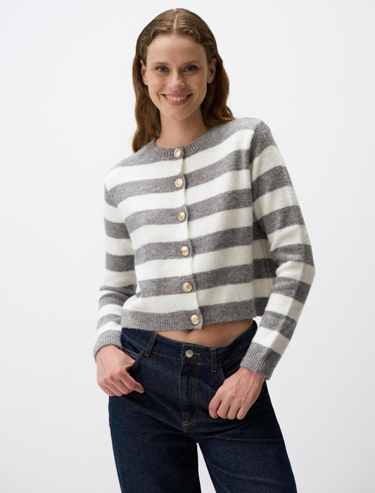 Long Sleeved Striped Patterned Knit Cardigan