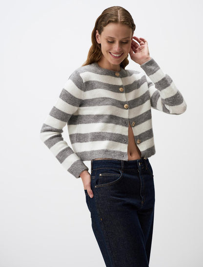 Long Sleeved Striped Patterned Knit Cardigan