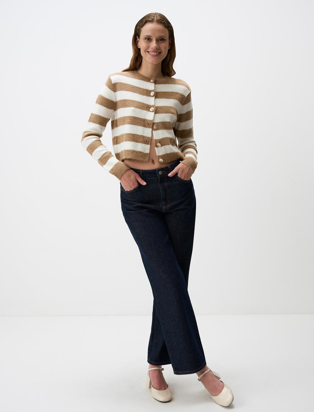 Long Sleeved Striped Patterned Knit Cardigan