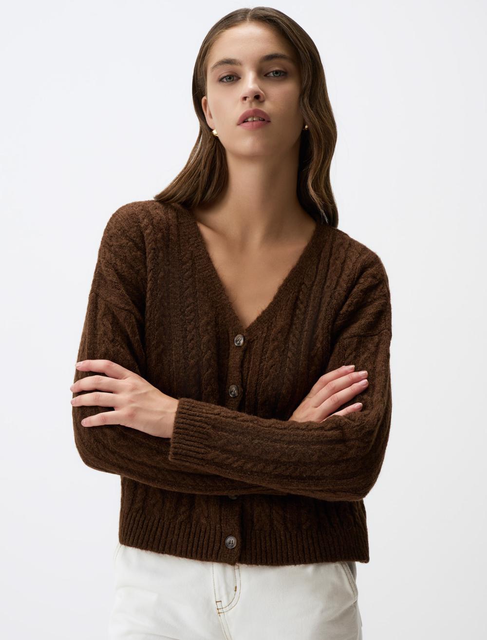 V-Neck Button Detailed Sweater Cardigan
