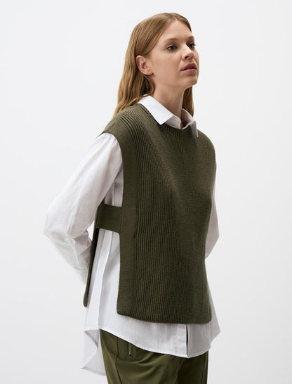 Crew Neck Tie Knit Sweater