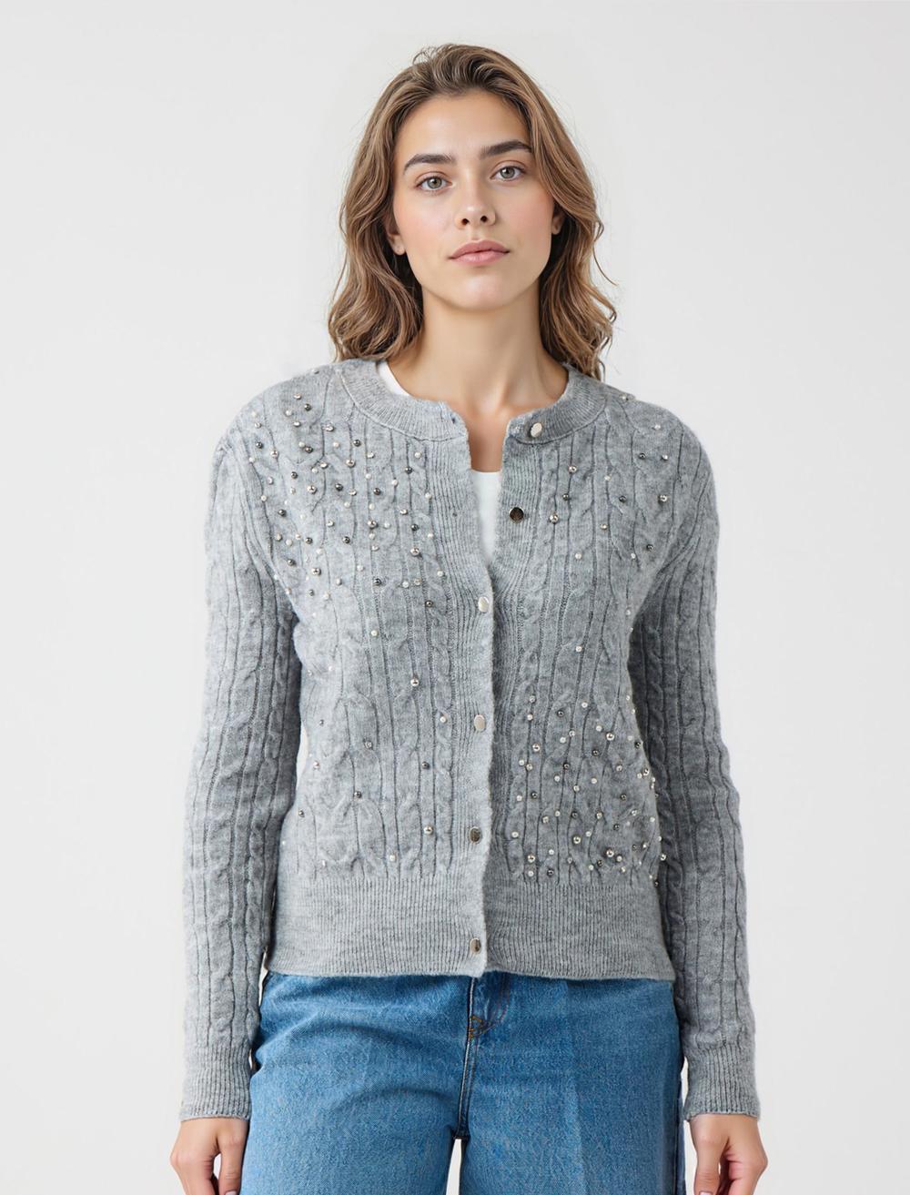 Crew Neck Long-Sleeve Cardigan - 5WW104079