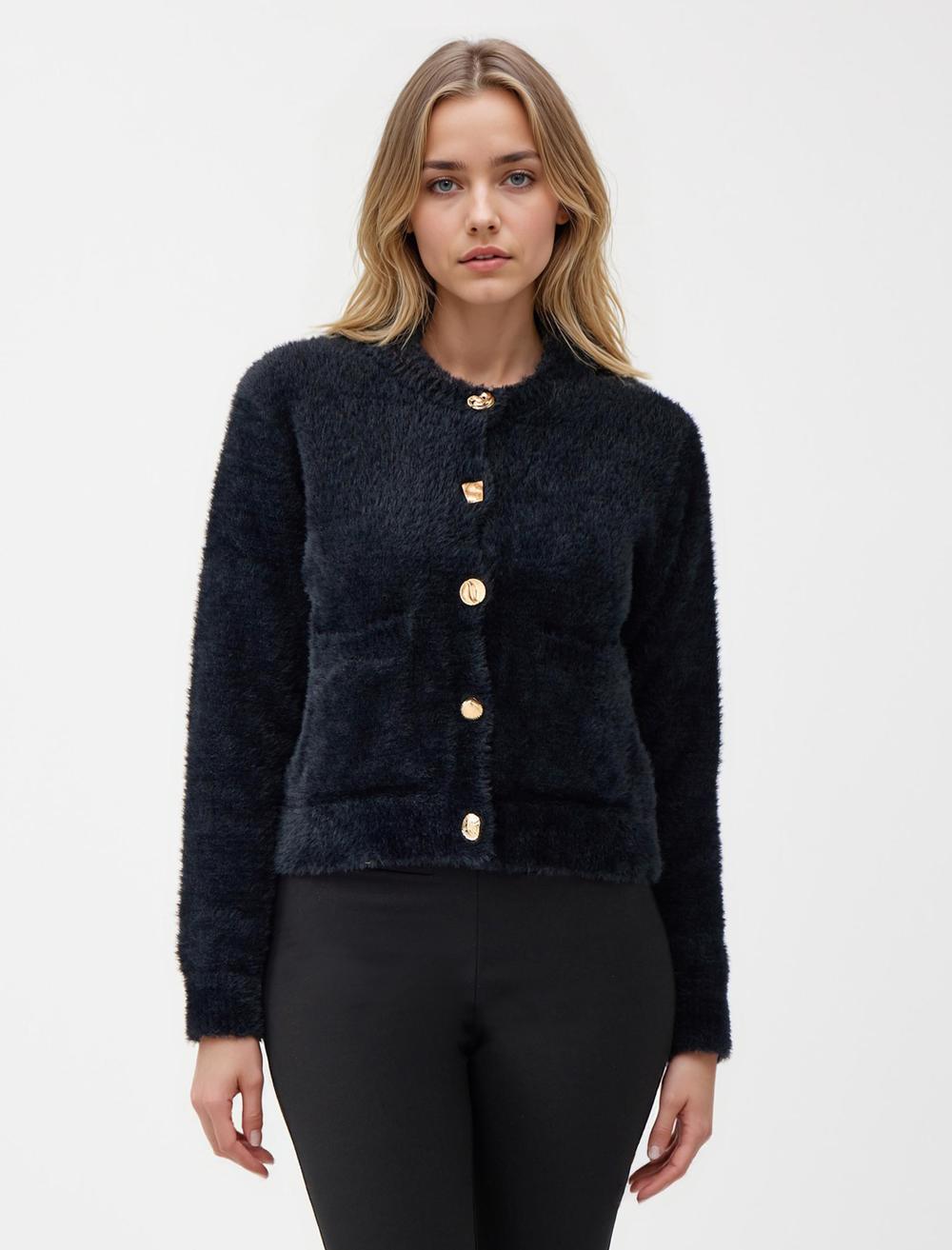 Crew Neck Long-Sleeve Cardigan - 5WW104105