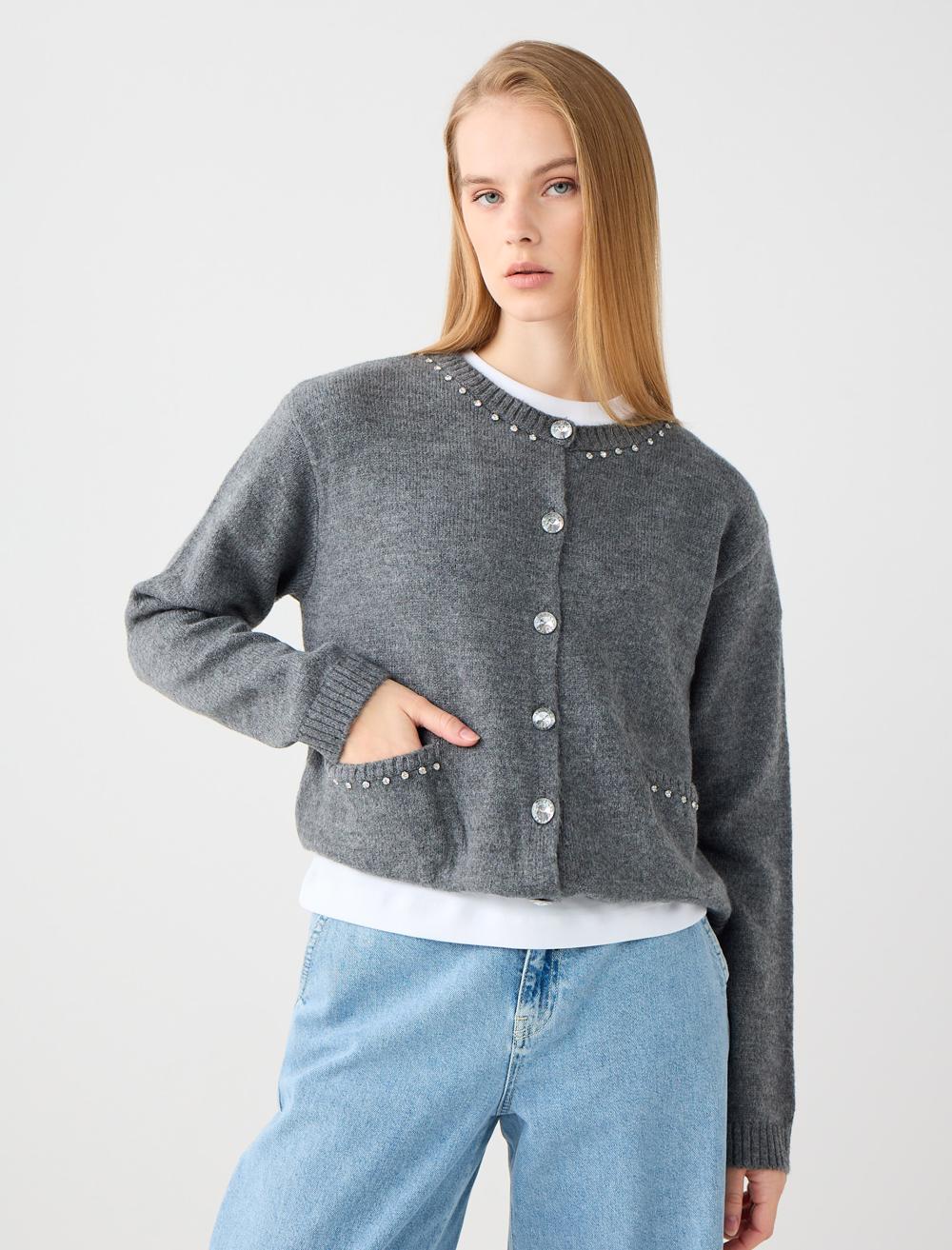 Crew Neck Long-Sleeve Cardigan - 5WW104108