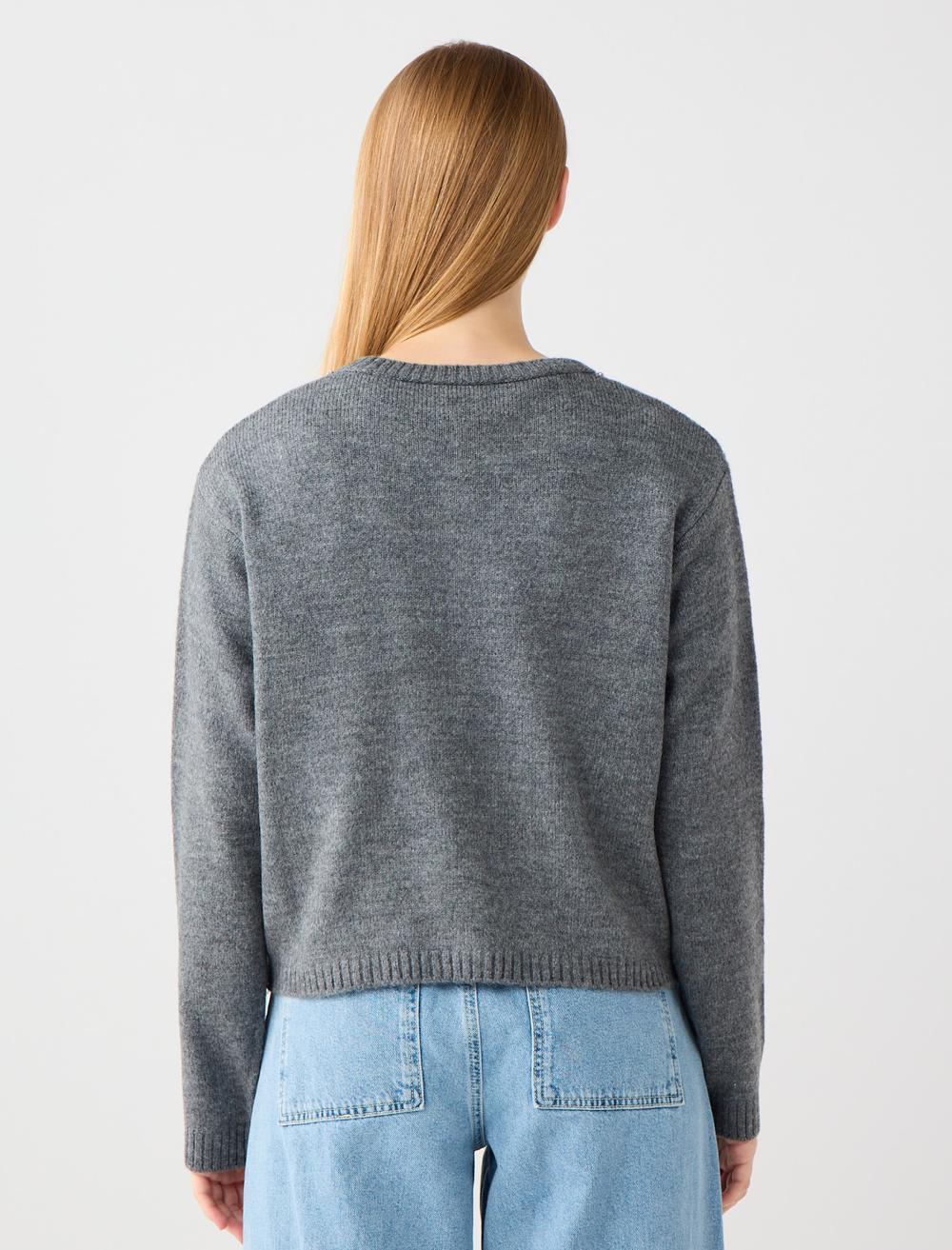 Crew Neck Long-Sleeve Cardigan - 5WW104108