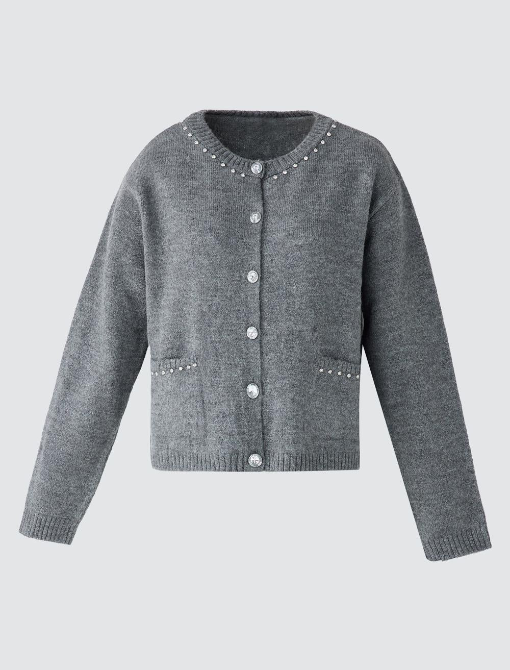 Crew Neck Long-Sleeve Cardigan - 5WW104108