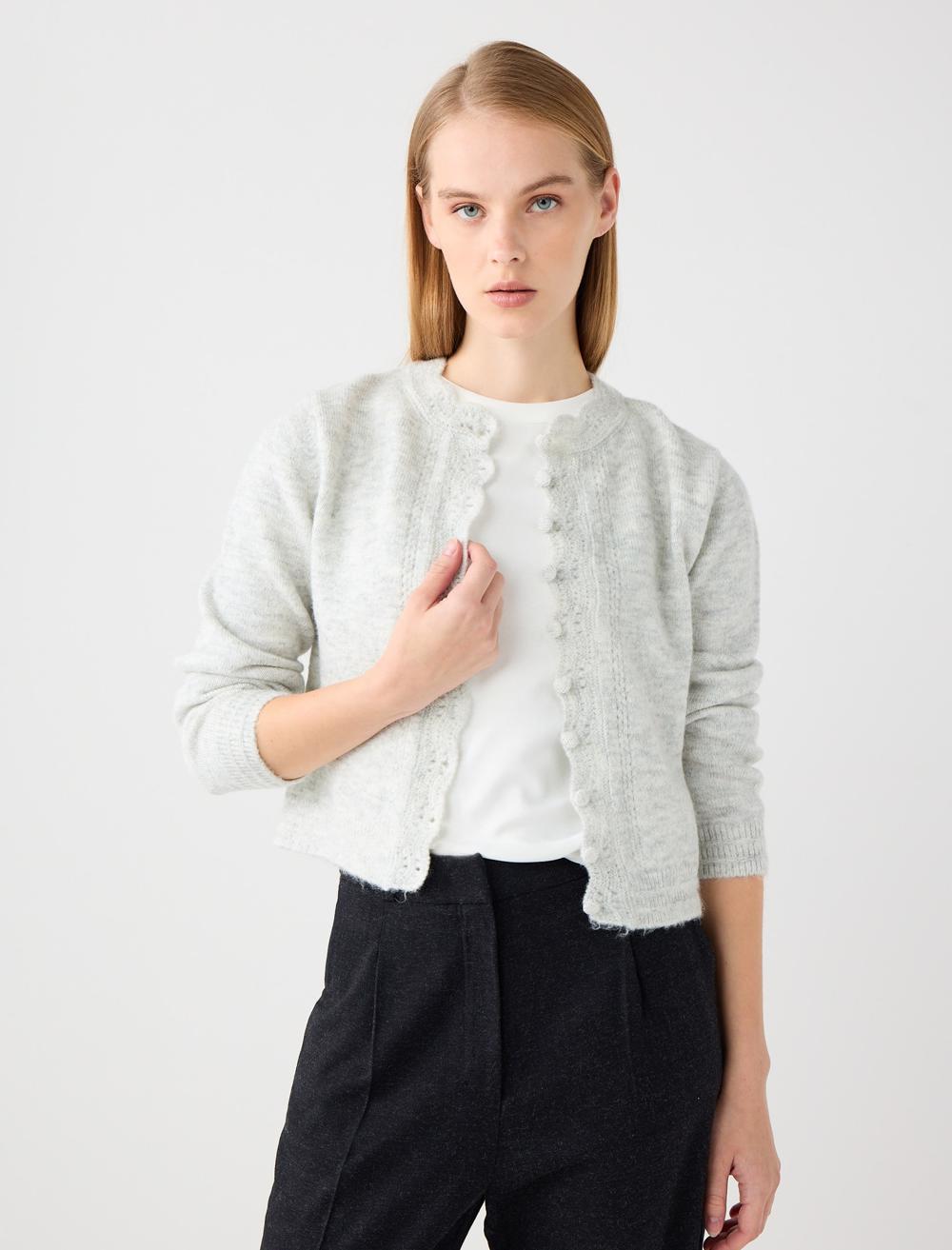Slim Fit Crew Neck Long-Sleeve Cardigan - 5WW104115
