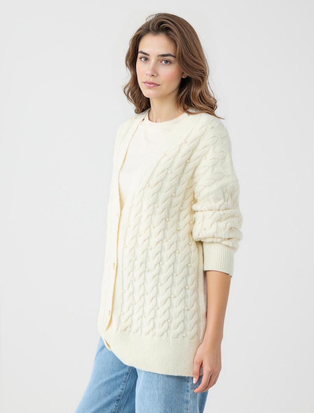 Loose Fit V-Neck Long-Sleeve Cardigan - 5WW104336